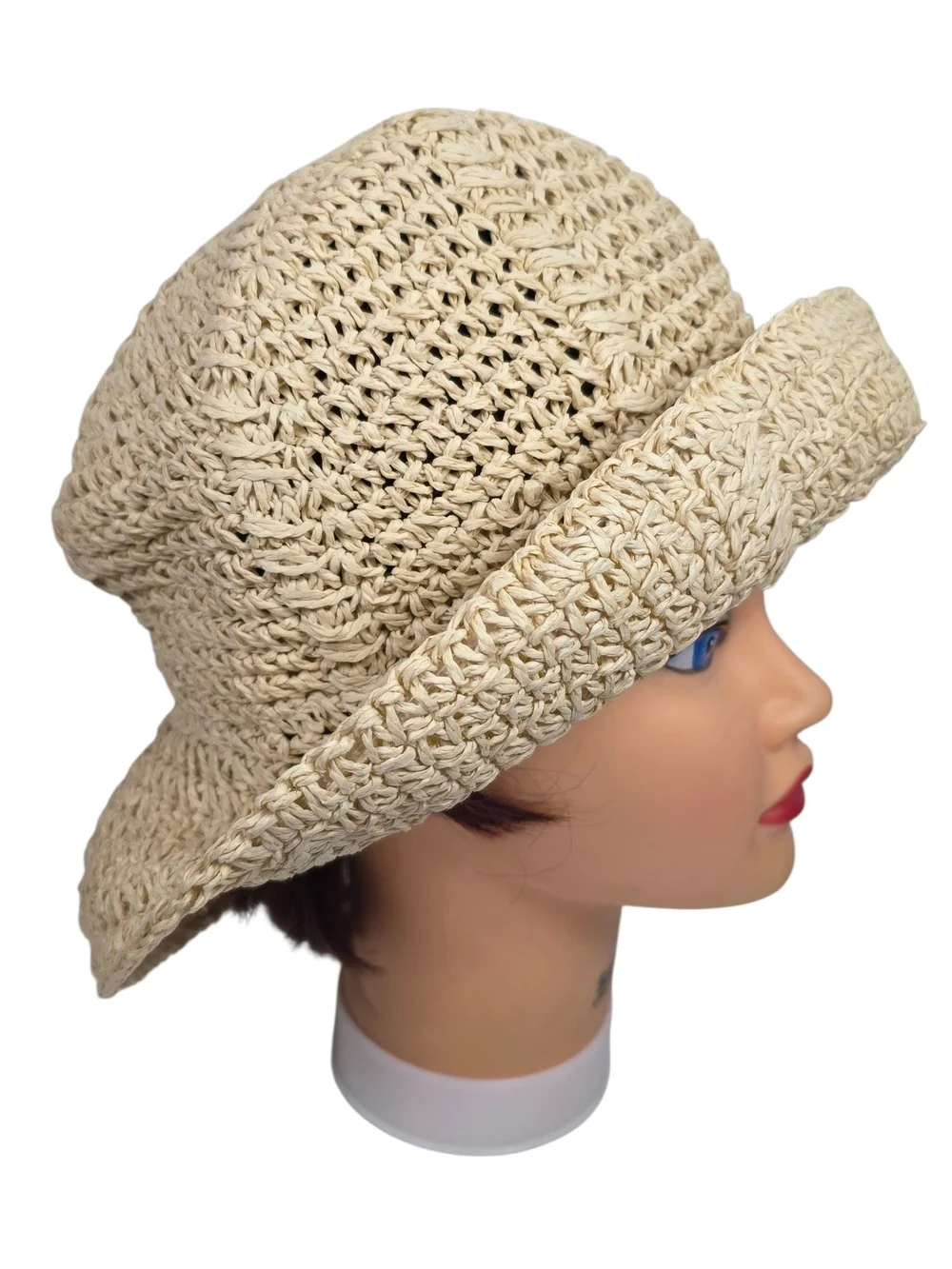 Universal Thread Women's Straw Bucket Sun Hat Beige Paper Crochet Summer Beach